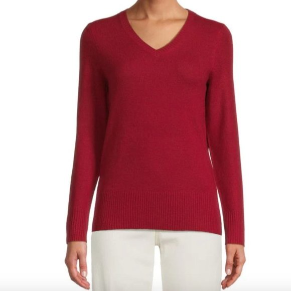 NEW Ribbed Trim V Neck Cashmere Women's Sweater Red size Medium - Picture 1 of 1